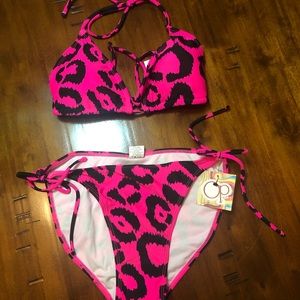 OP Pink and Black Animal Print String Bikini